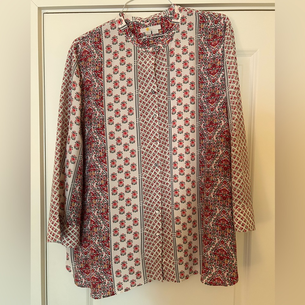 Boden Red and Green Floral Blouse